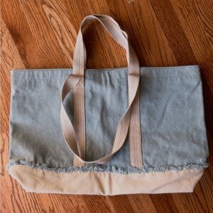 Denim and Beige Tote Bag with Duel Handles